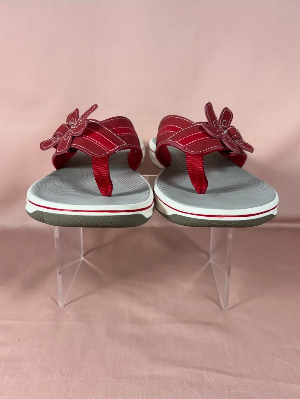 Clarks Cloudsteppers Brinkley Floral Cherry Red Flip Flop Sandals W's 9 M